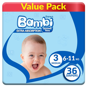 بامبي حفايض وسط رقم 3 - 36 حفاض